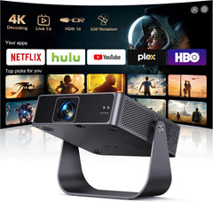 Smart Projector [Compatible with Netflix/Disney/Live TV & 330° Rotatable] Mini Portable Projector 4K Auto Focus& 6D Keystone,  Native 1080P Projectors 30000Lumen Wifi Bluetooth for Home Outdoor