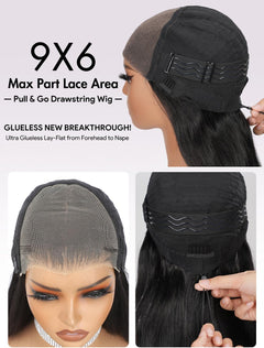 Silky Straight Human Hair Wig for Black Women,200 Density 22 Inch 9X6 HD Lace All Day Comfort Flexi-Fit Invisi Drawstring Wear and Go Glueless Wig Human Hair Pre Plucked Pre Cut Friendly to Beginners