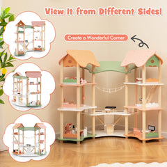 Multi-Layer Wooden Dollhouse Versatile Kids Playhouse Toy with 7-Room