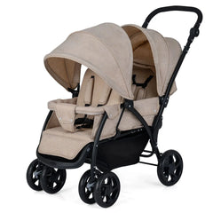Double Pushchair with Adjustable Backrest and Sunshade