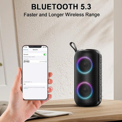 Ultimate Portable Bluetooth Speaker - Loud Stereo Sound, 12Hrs Playtime, IPX7 Waterproof, RGB Lights & Built-In Mic for Home, Garden, Party & Travel
