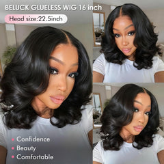Human Hair Wig 250 Density Layered Bob Wig Human Hair with Curtain Bangs 15A 6X6 Face-Framing Wear Go Glueless Wigs Pre Plucked Pre Cut Loose Body Wave Glueless Wig Human Hair 14 Inch