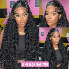 24 Inch 13X6 Deep Wave Lace Front Wigs Human Hair Wigs for Women HD Transparent Deep Curly Human Hair Wig 200 Density Pre Plucked Natural Color