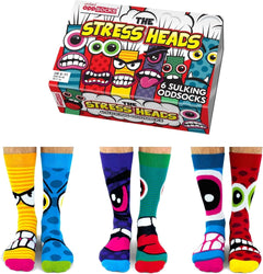 Stress Heads Gift Box: 6 Fun Monster-Themed Odd Socks for Men - Perfect for Birthdays, Father's Day & Christmas!