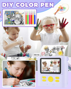 Kids Camera Instant Print,1080P HD Digital Camera for Girls & Boys, Safe Inkless Printing Toys Gifts,32Gb SD Card & 3 Rolls Paper, Birthday Christmas New Year'S Gifts for Ages 3-12