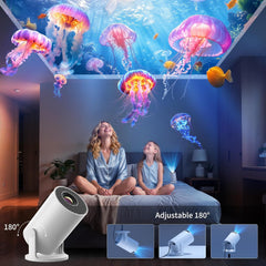[Built-In Apps & 2026 Upgraded]  Mini Projector for Bedroom with Wifi and Bluetooth, Y4 Portable Projector Support 4K 1080P, Auto Keystone 180° Rotatable, Compatible with Hdmi/Usb/Pc/Phone