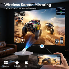 Android 14 Mini Projector with Bluetooth 5.2 & Wifi 6 | Built-In Apps, 180° Rotatable, Auto Keystone, 1080P Portable for Home Bedroom, Compatible with TV Stick, HDMI, USB