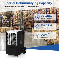 66 L/Day Industrial Dehumidifier with Pump for Basement Drying Clothes