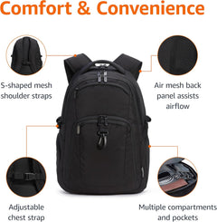 17-Inch Laptop Backpack, Water Resistant Rucksack for Business Travel, Work or School, Padded Shoulder Straps, Black