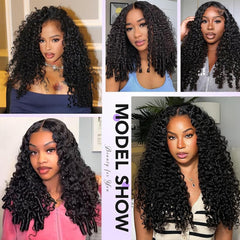 7X6 Burmese Curly Glueless Wigs Human Hair Pre Plucked Pre Cut 220% Density Wear and Go Drawstring Wig for Women 7X6 HD Curly Lace Front Wigs Human Hair Natural Black 18Inch