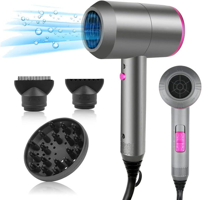 Professional Ionic Hair Dryer Powerful AC Motor Quick Drying with 2 Speed 3 Heat Setting, Cool Shot Button with 1 Diffuser & 2 Concentrator, Hairdryers for Women Man