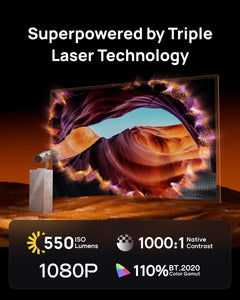 Mogo 4 Laser Video Portable Projector with 4 Filters, 550 ISO Lumens | 360° Built-In Stand, Built-In Battery, 2.5 Hours of Playtime, Google TV with Licensed Netflix, 2×6W Harman Kardon