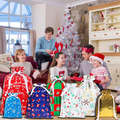 38PCS Christmas Drawstring Gift Bags - 7 Festive Designs for Perfectly Wrapped Presents and Holiday Parties!