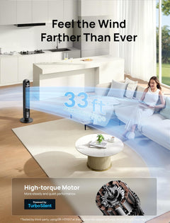 Quiet Tower Fan for Bedroom& Home, 25Ft/S Powerful Airflow, 29Ft Coverage, 1-8H Timer, 4 Speeds, 3 Modes, 28Db Bladeless Fan with Remote Control, 90° Oscillating Cooling Fan, LED Display