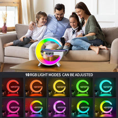 Wireless Charging G Shape Table Lamp & Atmosphere Night Light with Alarm Clock - Perfect Gift for Any Occasion!
