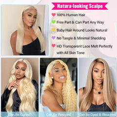 20 Inch 13X6 Lace Front Wigs Human Hair 200 Density 613 Blonde Straight Wigs Pre Plucked Brazilian 13X6 HD Frontal Lace Straight Glueless Wigs Human Hair for Women