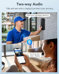 Video Doorbell Camera Wireless, 2K HD Smart Door Bell Camera Head-To-Toe View, Battery Operated, PIR Motion Detection, Night Vision, 2-Way Audio, SD Card & Cloud Storage, Works with Alexa