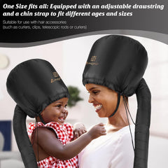 Bonnet Hood Hair Dryer Attachment - Soft, Adjustable Extra Large Bonnet Hair Dryer for Speeds up Drying Time at Home, Easy to Use for Styling, Curling and Deep Conditioning (Black)