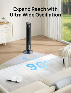 Quiet Tower Fan for Bedroom& Home, 25Ft/S Powerful Airflow, 29Ft Coverage, 1-8H Timer, 4 Speeds, 3 Modes, 28Db Bladeless Fan with Remote Control, 90° Oscillating Cooling Fan, LED Display