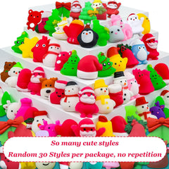 30Pcs Christmas Mochi Squishy Toys,Christmas Mini Kawaii Moji,Xmas Squeeze Soft Fidget Toys Include Santa Snowman Xmas Tree for Xmasparty Bags Fillers Girls Boys Kids Treats Party Favors Gifts