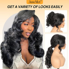 22 Inch 200% Density 6X6 HD Lace Closure Glueless Wig Human Hair Pre Side C Part Loose Body Wave Brazilian Human Hair Wig with Fringe for Women Layered Cut Wear and Go Glueless Human Hair Wig