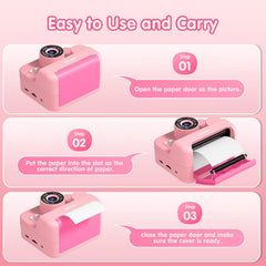Kids Instant Print Selfie Camera for Girls,1080P HD Digital Camera for Kids with Print Paper & 32GB Card, Christmas Birthday Gifts Kids Toys for 3-12 Years Old (Pink)