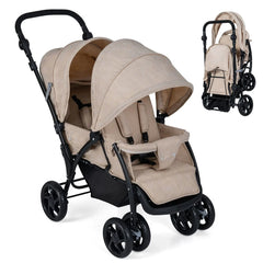 Double Pushchair with Adjustable Backrest and Sunshade