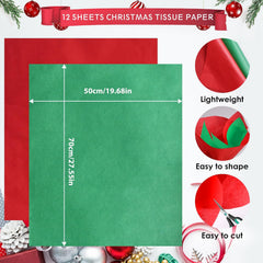12-Pack Reusable Christmas Tote Bags with Tissue Paper - Extra Large, Large & Medium Non-Woven Gift Bags for Holiday Parties & Decorations