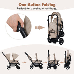Double Pushchair with Adjustable Backrest and Sunshade