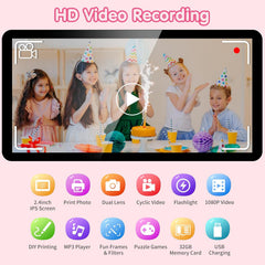 Kids Instant Print Selfie Camera for Girls,1080P HD Digital Camera for Kids with Print Paper & 32GB Card, Christmas Birthday Gifts Kids Toys for 3-12 Years Old (Pink)