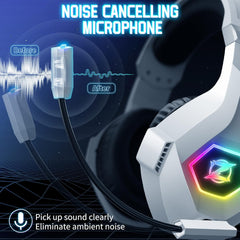 Gaming Headset for PS5 PS4 PC, Over-Ear Headphones with Surround Sound & RGB Light for Xbox One Xbox 360 Switch Mac Laptop (White)