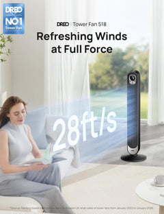 42 Inch Tower Fan, DC Motor Energy Saving Standing Fans for Bedroom, 8.5M/S High-Velocity Cooling Fans, 9 Speeds, Sleep/Auto/Natural/Normal Modes, 20Db Silent Fan, 90° Oscillating, 12H Timer