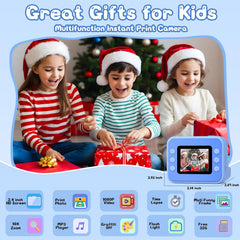 Kids Camera Instant Print, 2.4'' Instant Camera for Kids, 1080P Children Cameras with 32GB Card & 3 Rolls Photo Paper, Christmas Birthday Gifts Toys for Girls & Boys Aged 3-12 -Blue