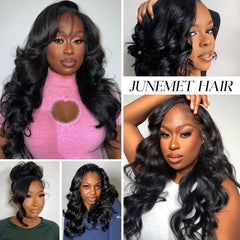 22 Inch 200% Density 6X6 HD Lace Closure Glueless Wig Human Hair Pre Side C Part Loose Body Wave Brazilian Human Hair Wig with Fringe for Women Layered Cut Wear and Go Glueless Human Hair Wig