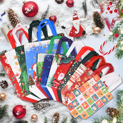 12-Pack Reusable Christmas Tote Bags with Tissue Paper - Extra Large, Large & Medium Non-Woven Gift Bags for Holiday Parties & Decorations