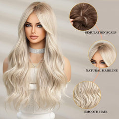 Long Wavy Blonde Wigs for Women Natuaral Synthetic Hair Heat Resistant Ombre Wig for Daily Party Cosplay Use