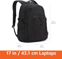 17-Inch Laptop Backpack, Water Resistant Rucksack for Business Travel, Work or School, Padded Shoulder Straps, Black