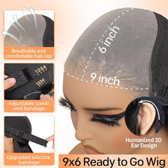 18 Inch Straight Human Hair Wig for Black Women,9X6 Lace 200% Density Glueless Wigs Human Hair Pre Plucked Pre Cut,Wear and Go Glueless Wig Lace Front Brazilian Human Hair Wigs (46Cm)
