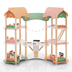 Multi-Layer Wooden Dollhouse Versatile Kids Playhouse Toy with 7-Room