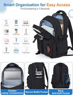 Lightweight School Backpack Womens, Cute School Bag for Teenager Girls, 15.6 Laptop Rucksack Backpack for School Casual Daypacks Travel Backpack for College Work Black 25L