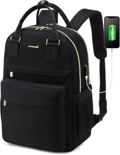 Laptop Backpack Womens, 15.6 Inch School Bags for Women Waterproof Computer Rucksack with USB Port for Travel Business College Work, Black