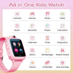 Kids Smart Watch for Boys Girls, Fashion Smartwatches for 5-12 Year Olds Children, Birthday Gift Toy for Kids, Digital Watch with 14 Puzzle Games and 90° Rotating Camera (Pink)