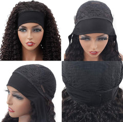Headband Wig Human Hair Headband Half Wigs Human Hair 10A Brazilian Glueless Human Hair Wigs None Lace Front Wigs Deep Wave 150% Density Natural Color 20 Inch