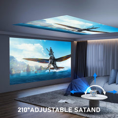 【Officially-Licensed App & Auto Vertical Keystone】 Mini White Smart Projector, Wifi 6 Bluetooth 5.4, Full HD 1080P Portable Projector with 210° Stand, Compatible with Smartphone