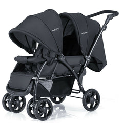 Double Pushchair with Adjustable Backrest and Sunshade