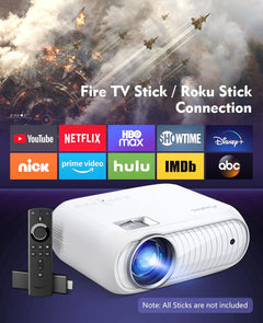 Home Theater Projector - 1080P Full HD, Upgraded 12000 Lux Mini Projector Compatible with iOS, Android, Tablets, PCs, TV Sticks, USB, DVDs, and Gaming Consoles