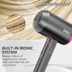 Hair Dryer Travel Hairdryers for Women Men- Powerful Foldable Ironic Hair Dryers for Curly Hair and Straight Hair，Small Blow Dryer for Women Men, Fast Drying