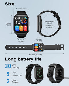Smart Watch - 1.85" HD Fitness Tracker with Call Answering, Spo2 & Heart Rate Monitor, Waterproof, 100+ Sports Modes, 2 Bands for Men & Women