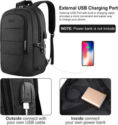 Anti-Theft Laptop Backpack, 15.6-17.3 Inch Business Laptop Rucksack Bag with USB Charging Port & Lock, Water Resistant Travel Backpack Computer Bag for Women Men, Black