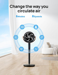 43 Inch Smart Standing Fan for Bedroom, 100Ft Strong Airflow Fan, DC Motor Silent Floor Fans, 120°+105° Oscillating Pedestal Fans with 12H Timer, 6 Modes, Wifi/Alexa/Remote Control